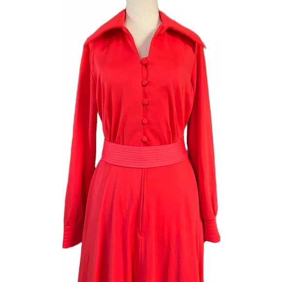 🚫SOLD🚫 Deadstock NWT 70s Vintage Resort Coral Red Knit Lounge Maxi Dress S - Picture 2 of 9